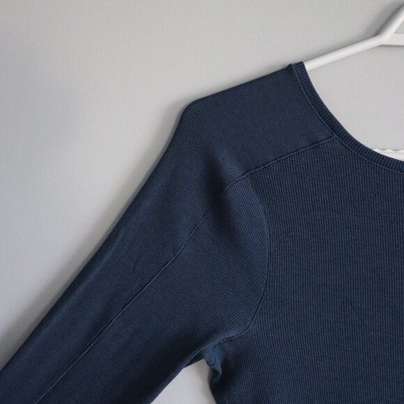 Kit & Ace Womens Blue Sz M Poise High Neck V-Back Ribbed Knit Fitted Midi Dress - Picture 5 of 14